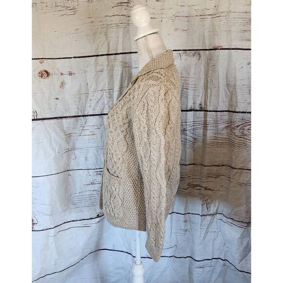 Aran Sweater Market Irish Merino Wool Button Front Cardigan Size Small - Picture 3 of 5